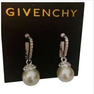 Givenchy Faux White Pearl Pave Rhinestone Drop Dangle Earrings New With Tag